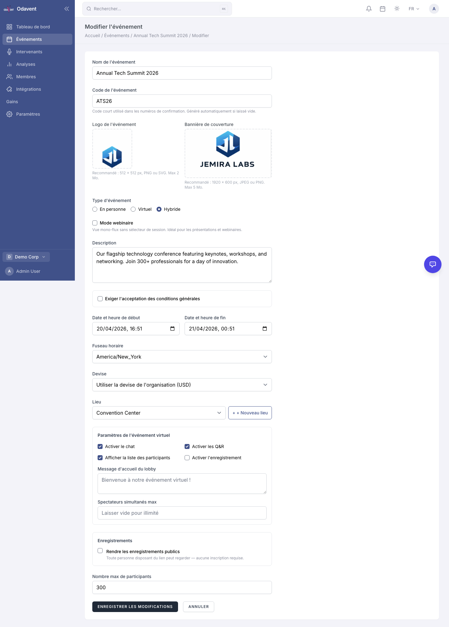 Media tab with logo and banner upload zones