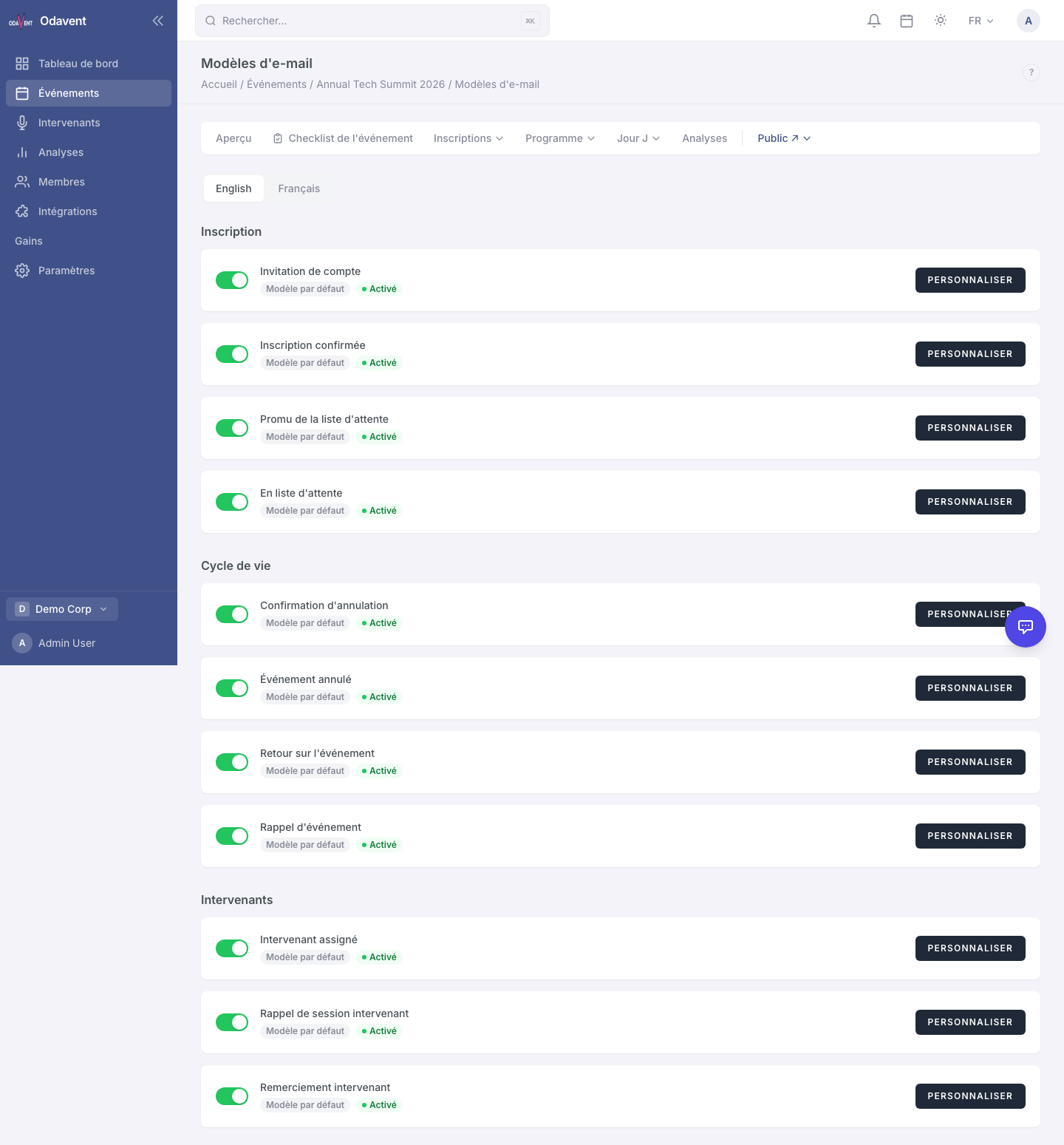 Automation builder showing trigger dropdown, delay selector, and email step list