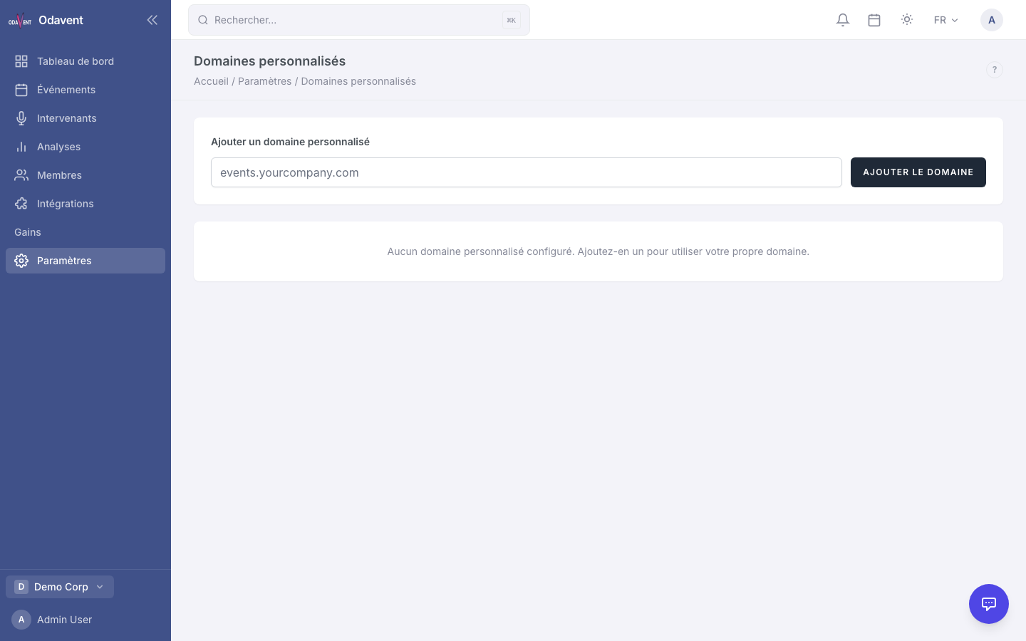 Custom domain form with domain input field