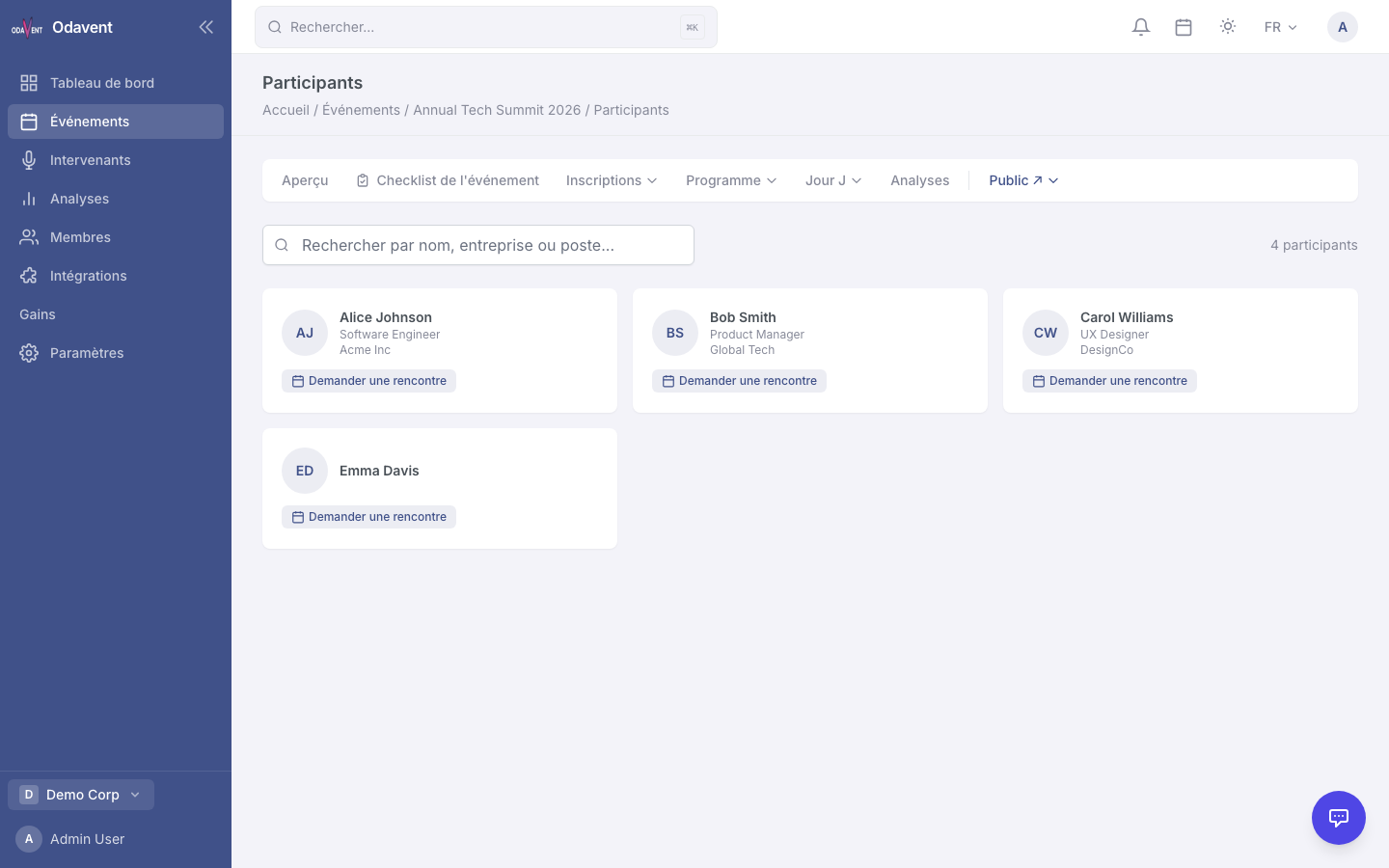 Meeting request form with time slot picker and message field